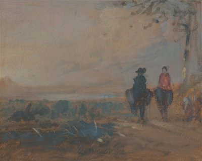 Landscape with Lake and Two Figures Riding by Unbekannt Unbekannt